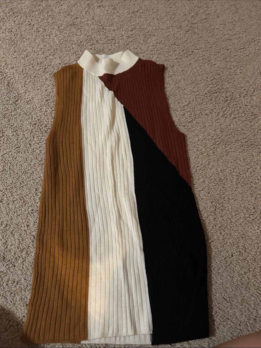 Bar III Cream Collar Brown Ribbed Top